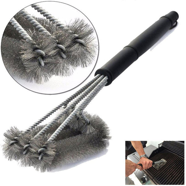 18-inch Three-head Barbecue Grill Cleaning Brush Steel Wire Oven Outdoor BBQ Tools